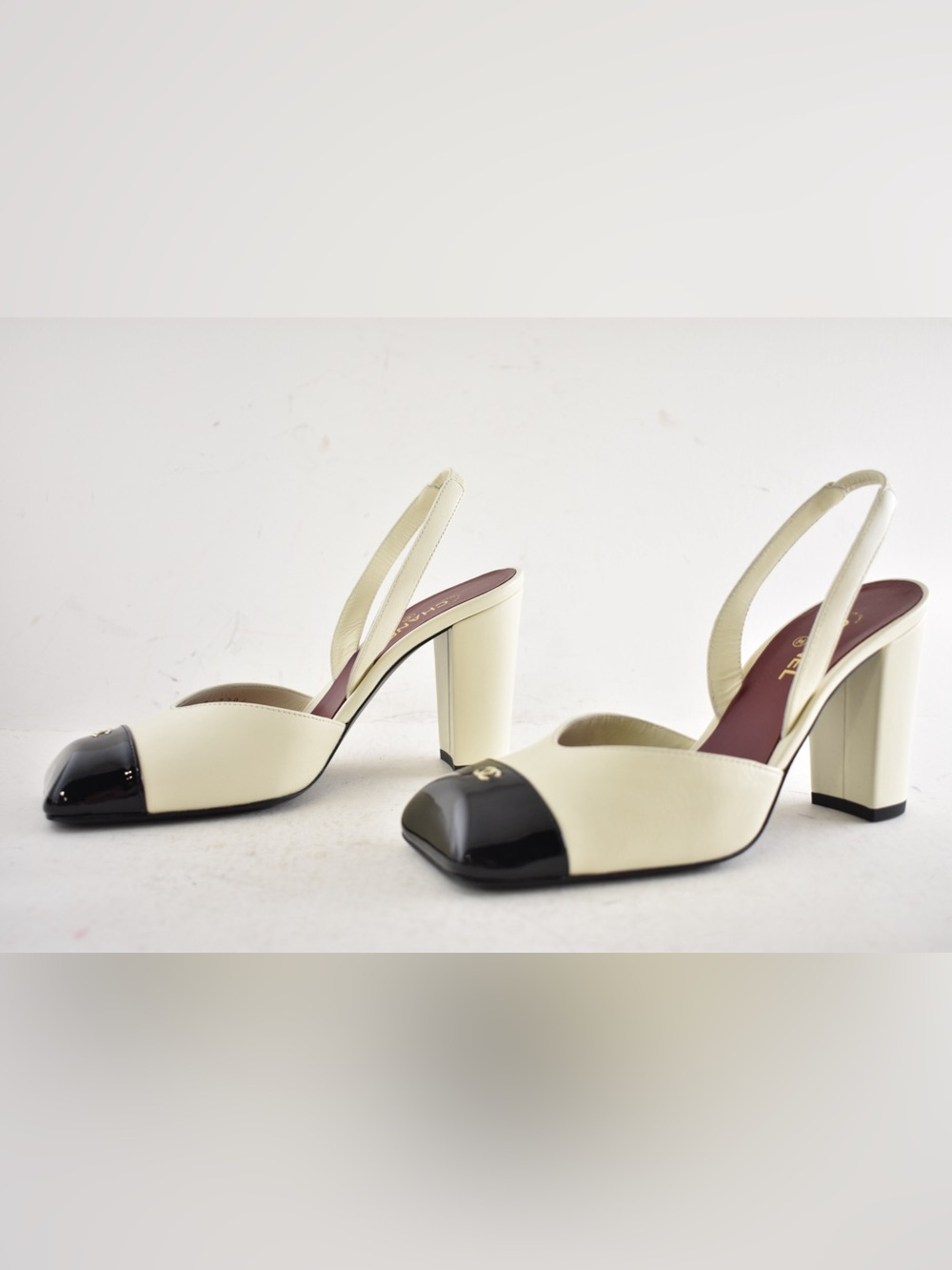 Chanel 26S Blazy Ivory Black Square Toe Sling CC Slingback Block Heel Pump 40.5 - Picture 13 of 16
